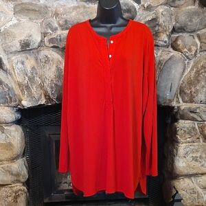 Lauren Ralph Lauren Red Long Sleeve Henley Tunic
